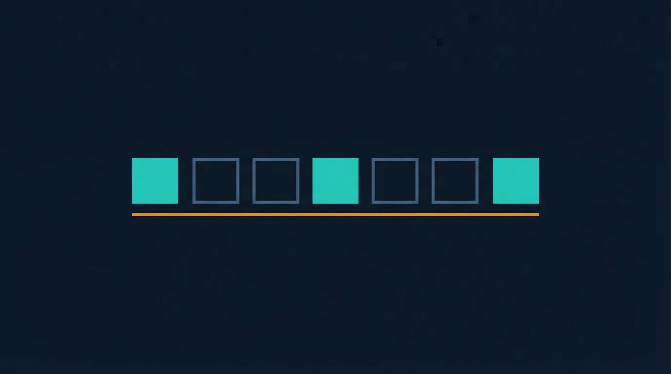 A row of seven squares with three filled, showing the three days a week of balance and strength training the WHO recommends for adults over 65