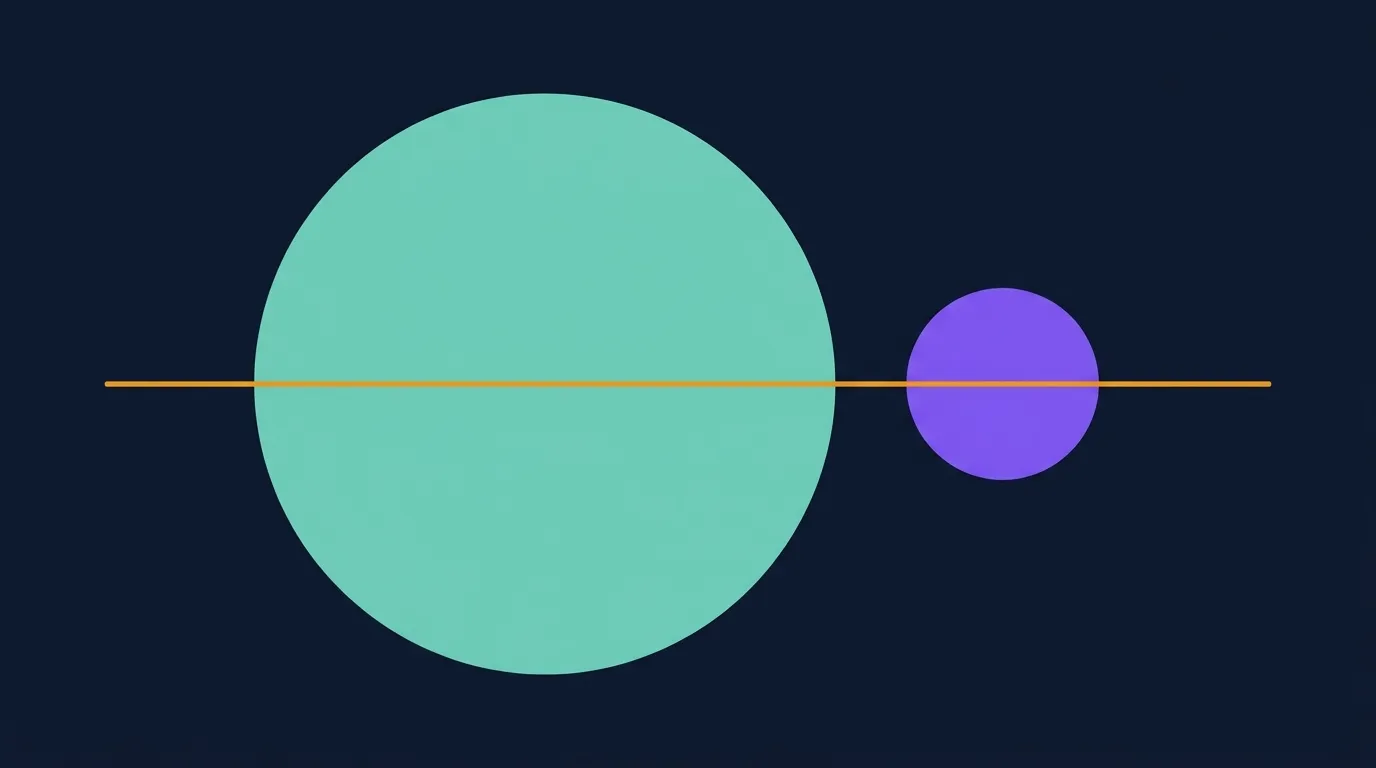 Editorial illustration of two circles at large and small scale side by side on a shared baseline, symbolizing the size gap between whole-food fiber intake and what a single supplement can replace