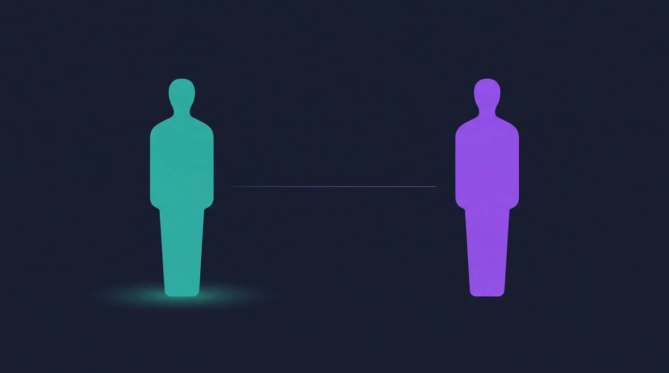 Two figures training in parallel without interacting, one anchoring the other, illustrating body doubling for ADHD workouts