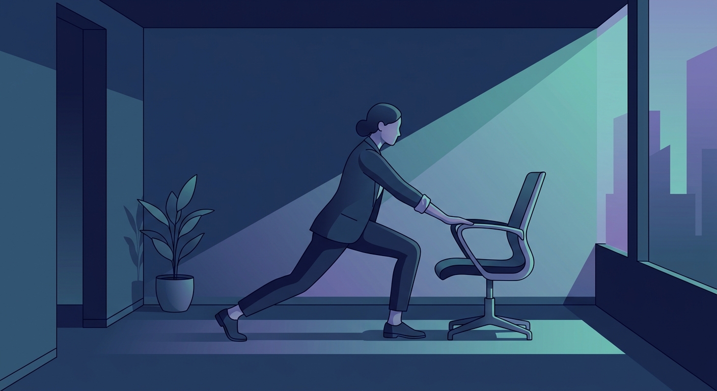 Illustration showing a person fitting a quick workout into daily life with schedule and fitness elements on dark navy background