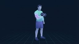 A person mid-dumbbell-curl with the biceps and forearm glowing