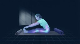An adult stretching on a yoga mat with the hamstrings and lower back glowing
