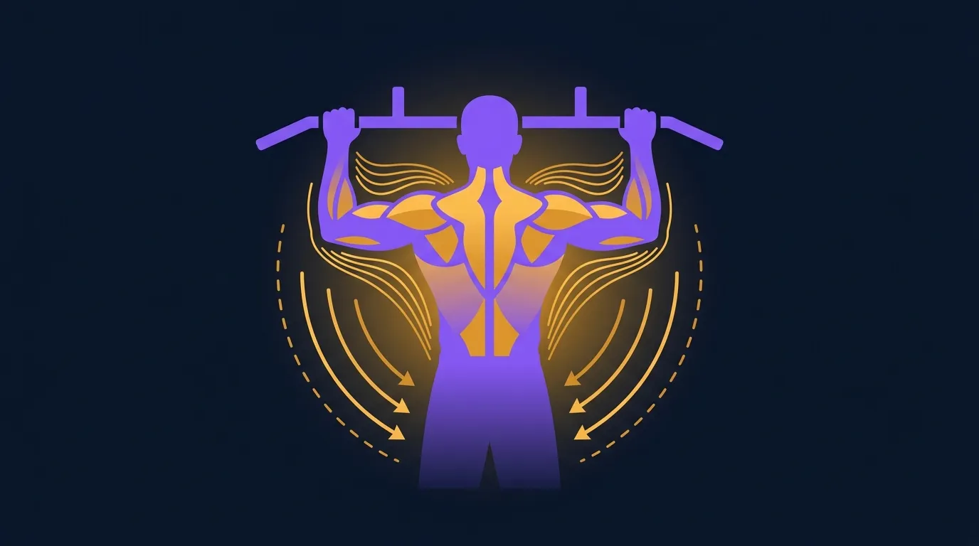 Ilustração editorial de um atleta executando uma descida lenta e controlada de negativo de barra fixa