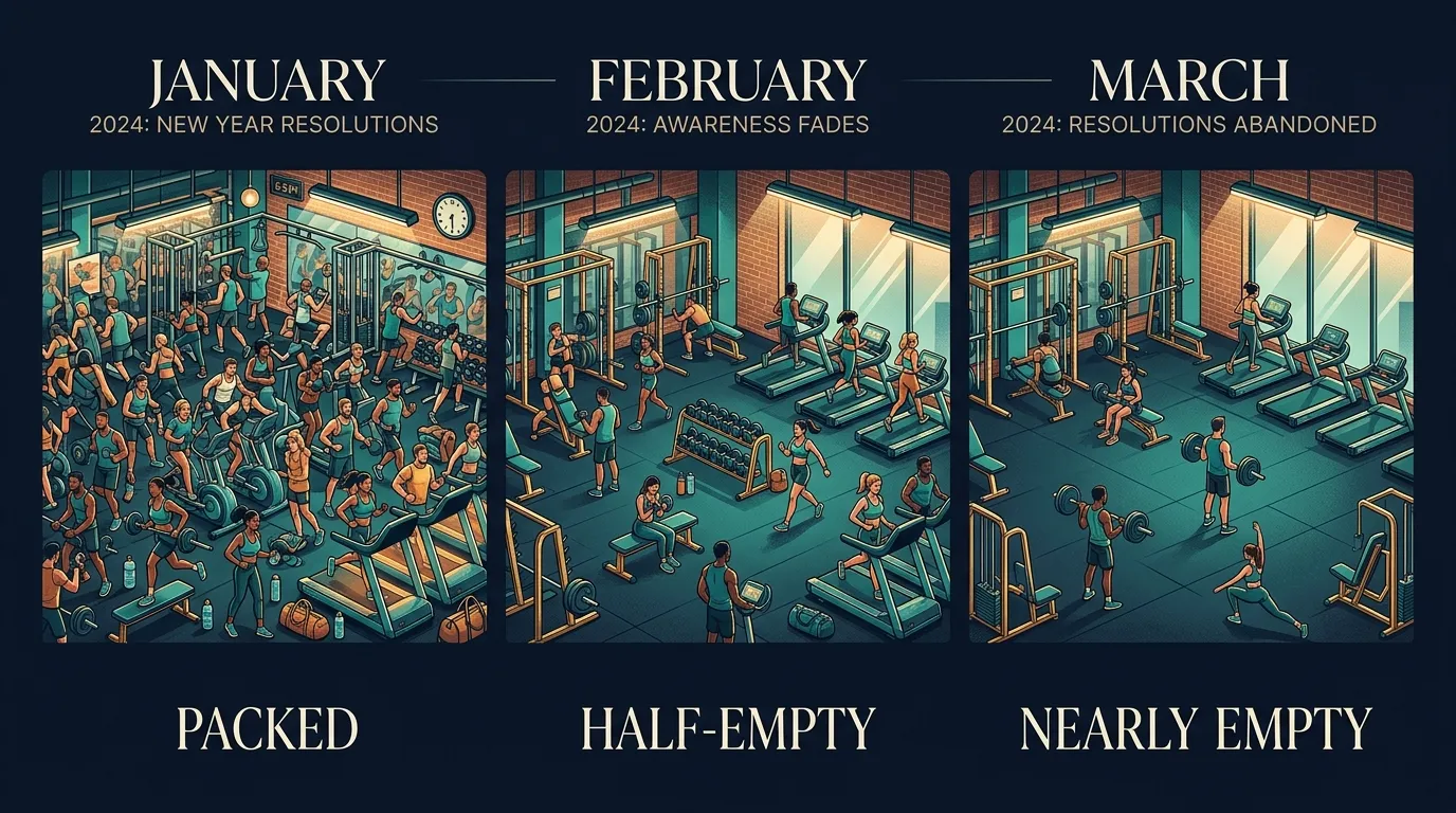 New Years Gym Crowd Fading — from Why New Year's Fitness Resolutions Fail (And What Works Instead)