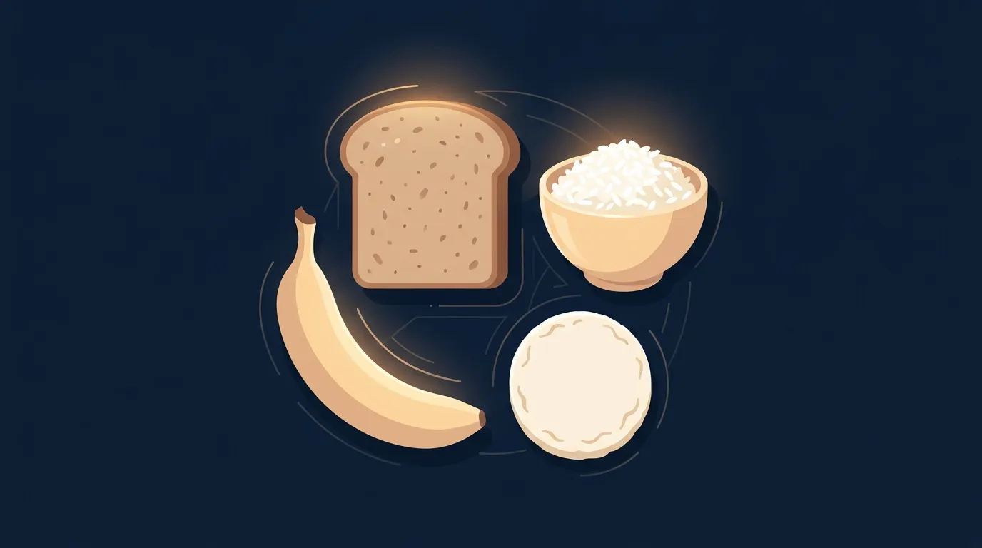 Conceptual illustration showing pre-run foods that work well versus foods to avoid before running for runners with GI sensitivity