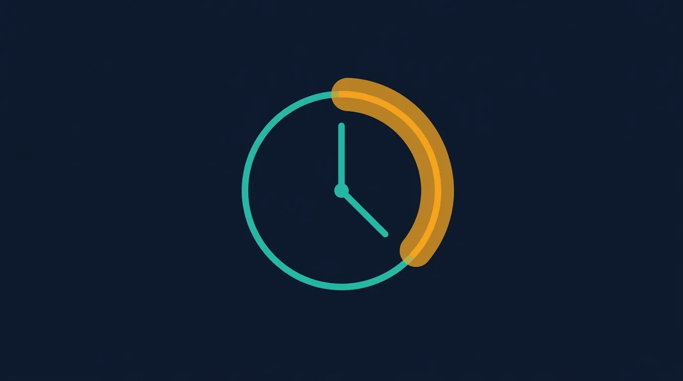 Editorial illustration of a simple clock face with a wide amber arc segment representing the practical anabolic window of 3 to 4 hours per Aragon and Schoenfeld 2013 rather than a narrow 30-minute post-workout window