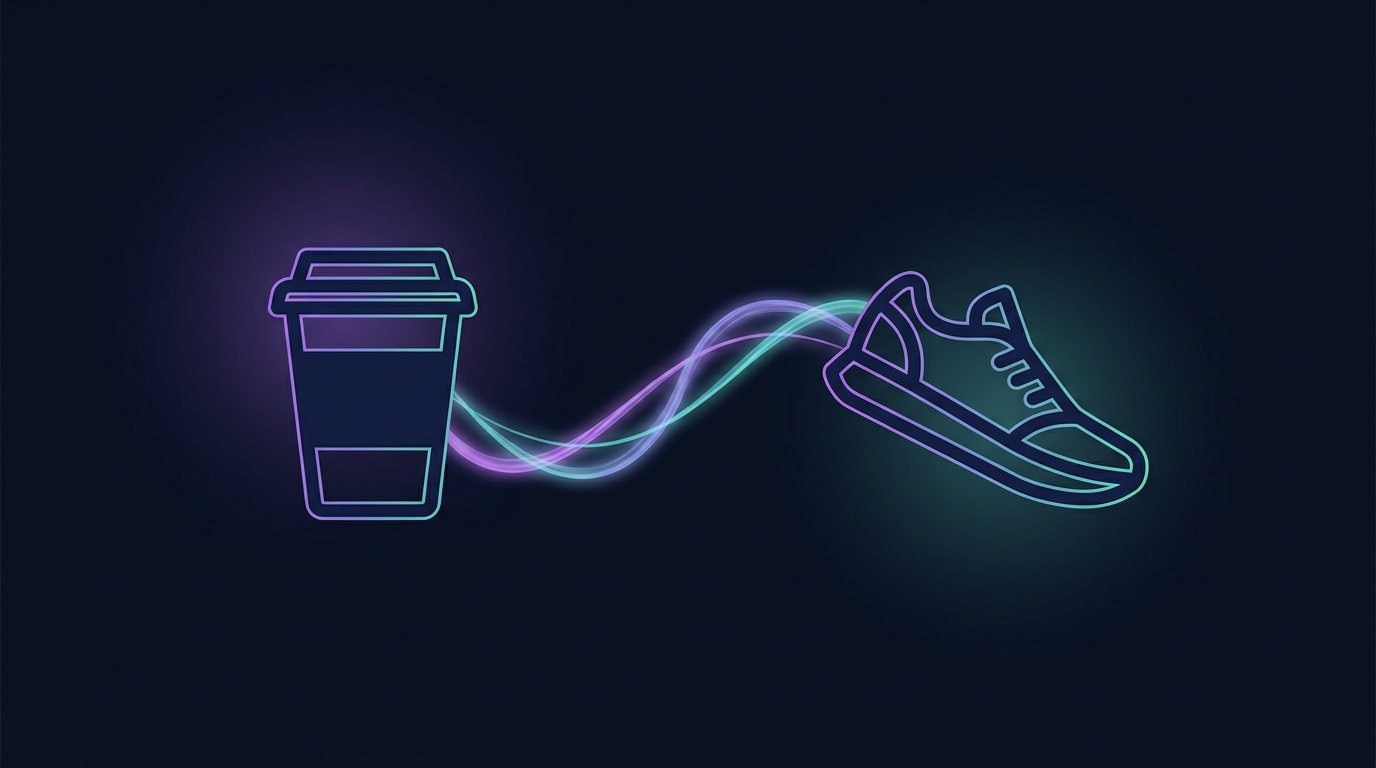 Konzeptionelle Illustration, die zeigt, wie ein kleines neues Verhalten, das an eine bestehende Tagesroutine gekoppelt ist, eine selbsttragende Gewohnheitskette schafft, ohne Willenskraft zu erfordern