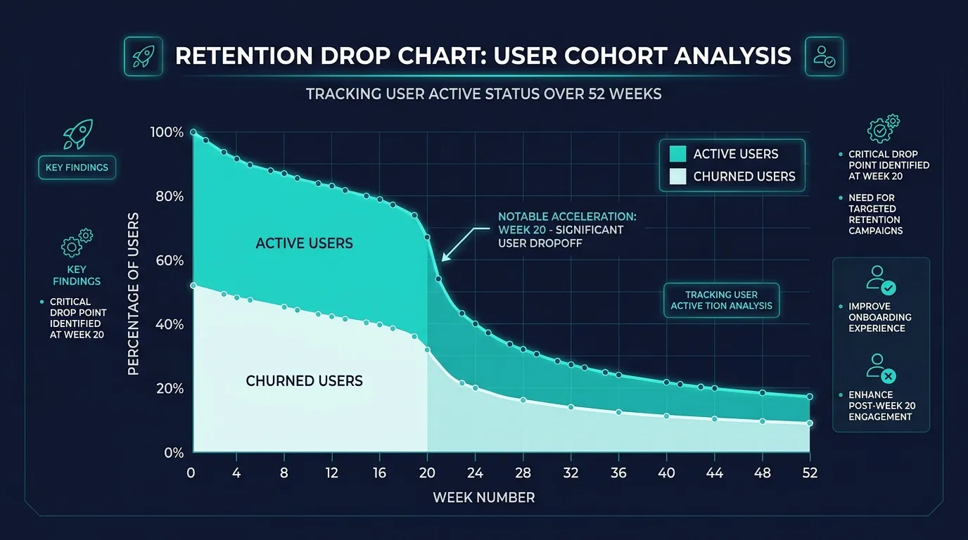 Week 20 Retention Drop — visual guide for the Why It Happens: Novelty Fades, Rewards Habituate section