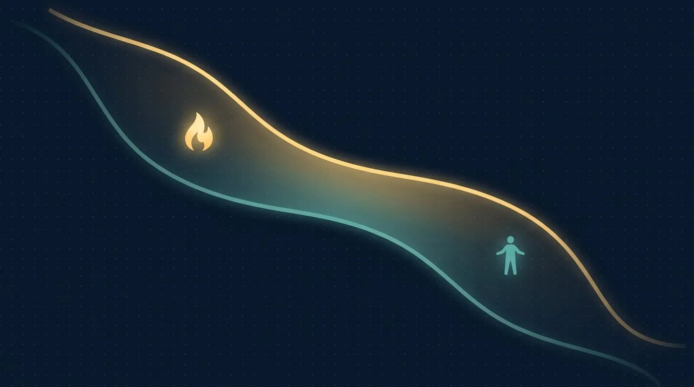Redaktionelle Illustration, die die Lücke zwischen vorhergesagtem und tatsächlichem Energieverbrauch beim anhaltenden Gewichtsverlust zeigt und Stoffwechselanpassung illustriert