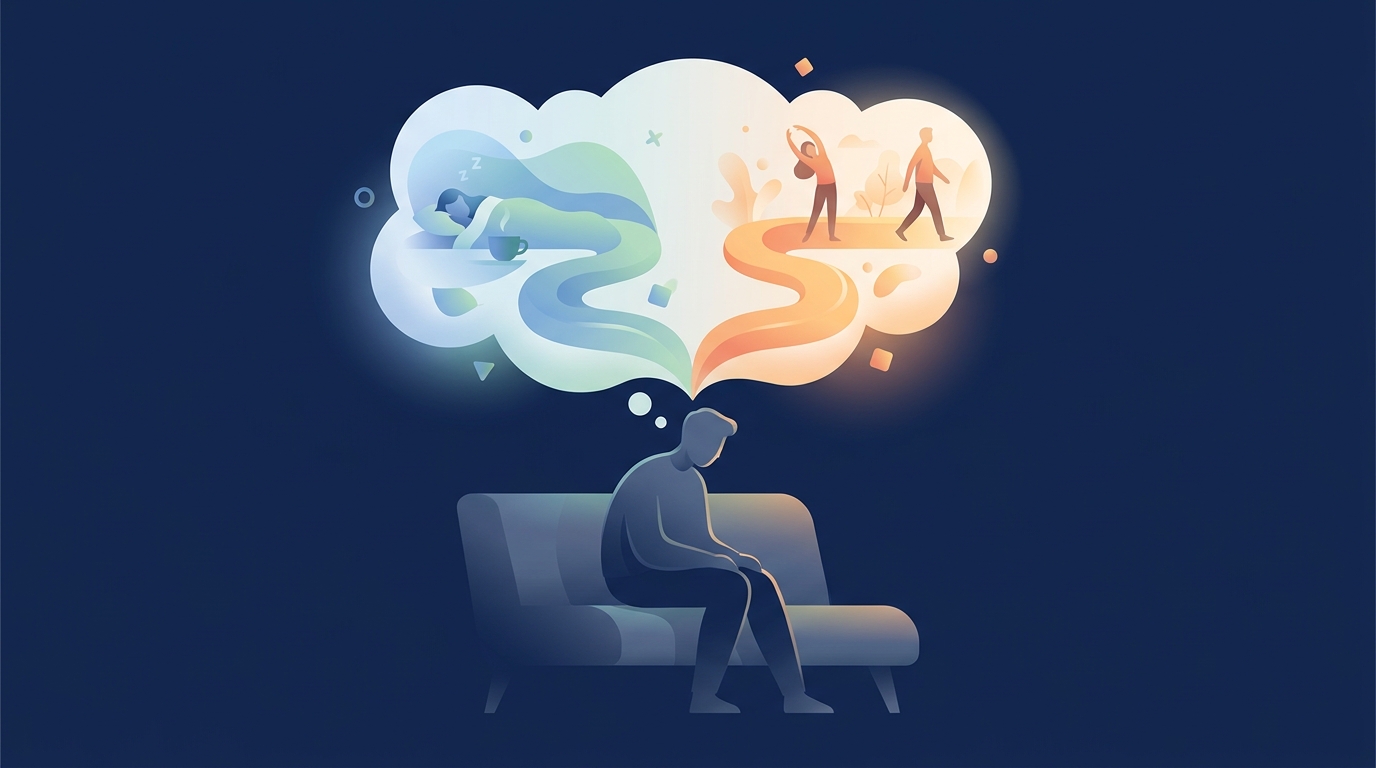 Visual overview of exercising when tired showing the spectrum from everyday fatigue to overtraining