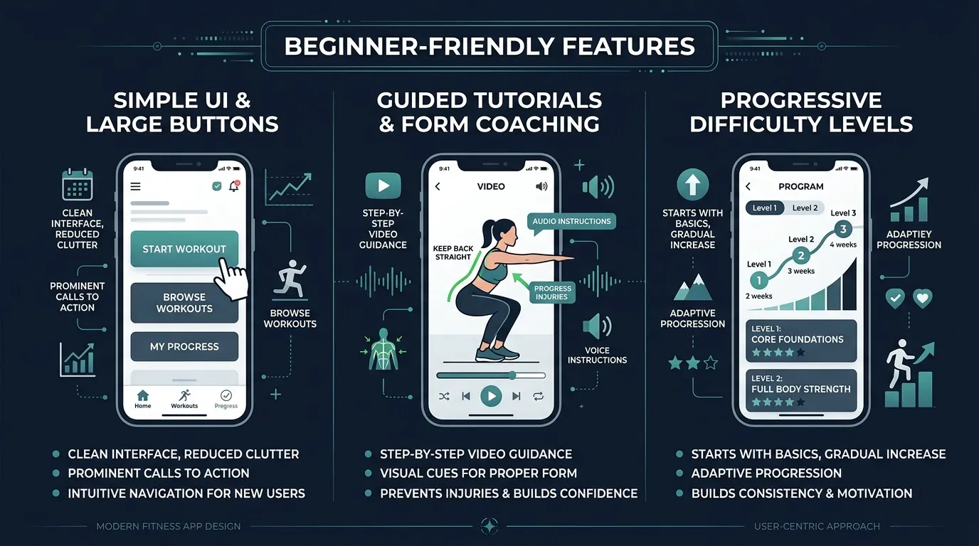 Beginner App Features Comparison — from Best Fitness Apps for Beginners (2026)