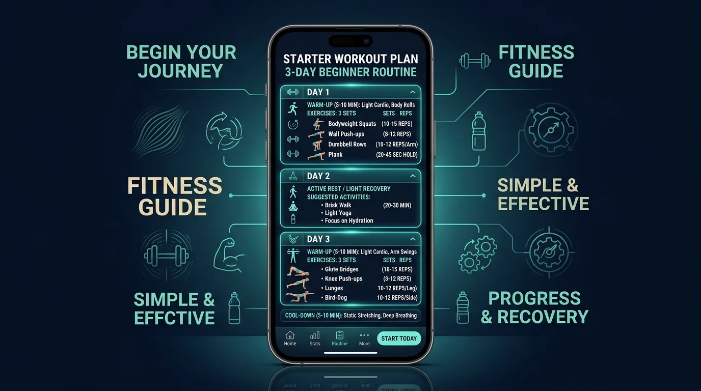 Beginner Starter Workout Plan — visual guide for the What Beginners Actually Need section