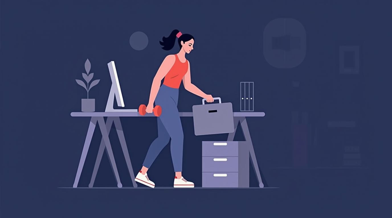 Profissional fazendo a transição da mesa de trabalho diretamente para um treino em casa