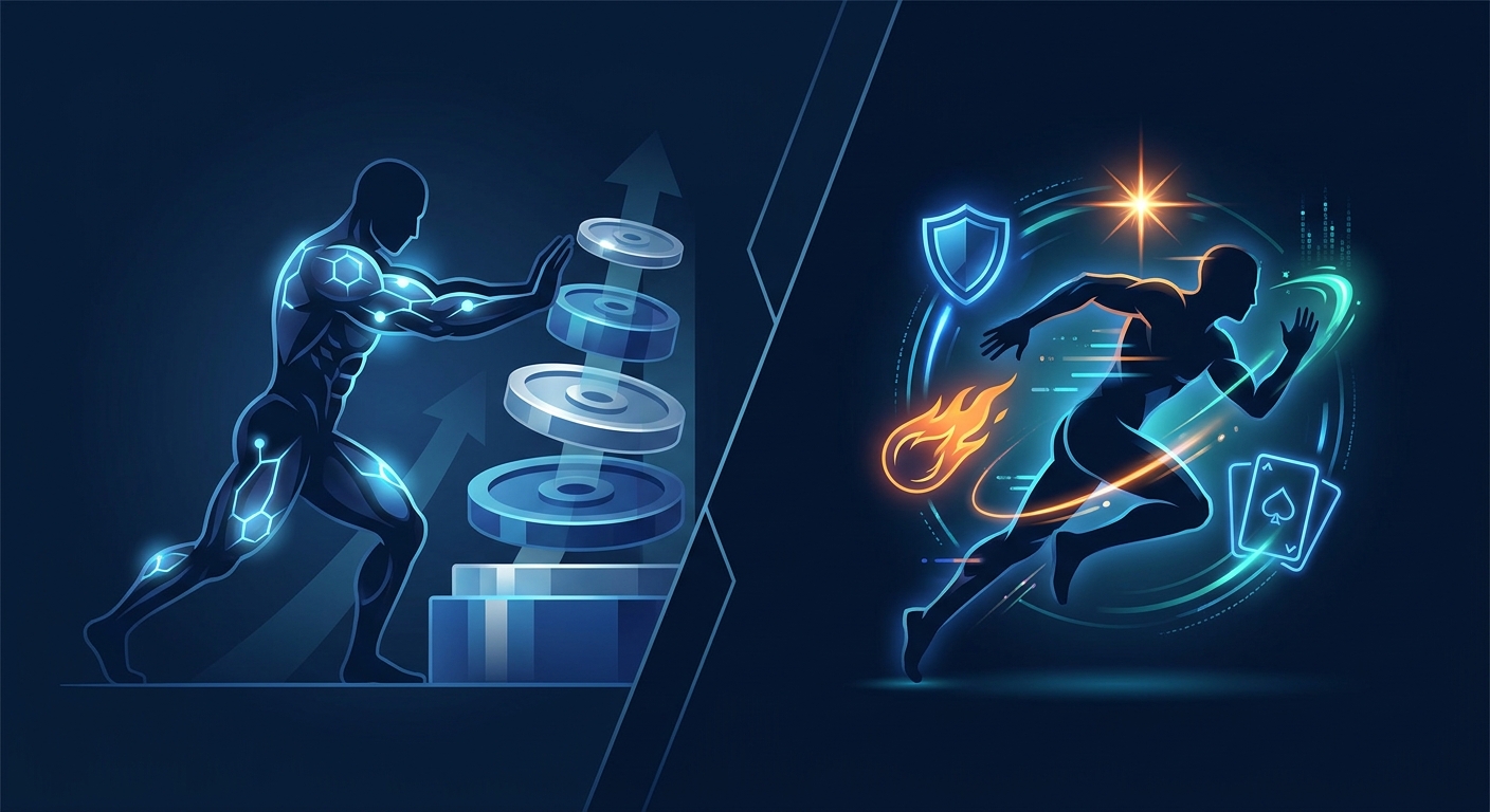 Side-by-side comparison of FitCraft gamified AI coaching versus Alpha Progression hypertrophy-focused training app