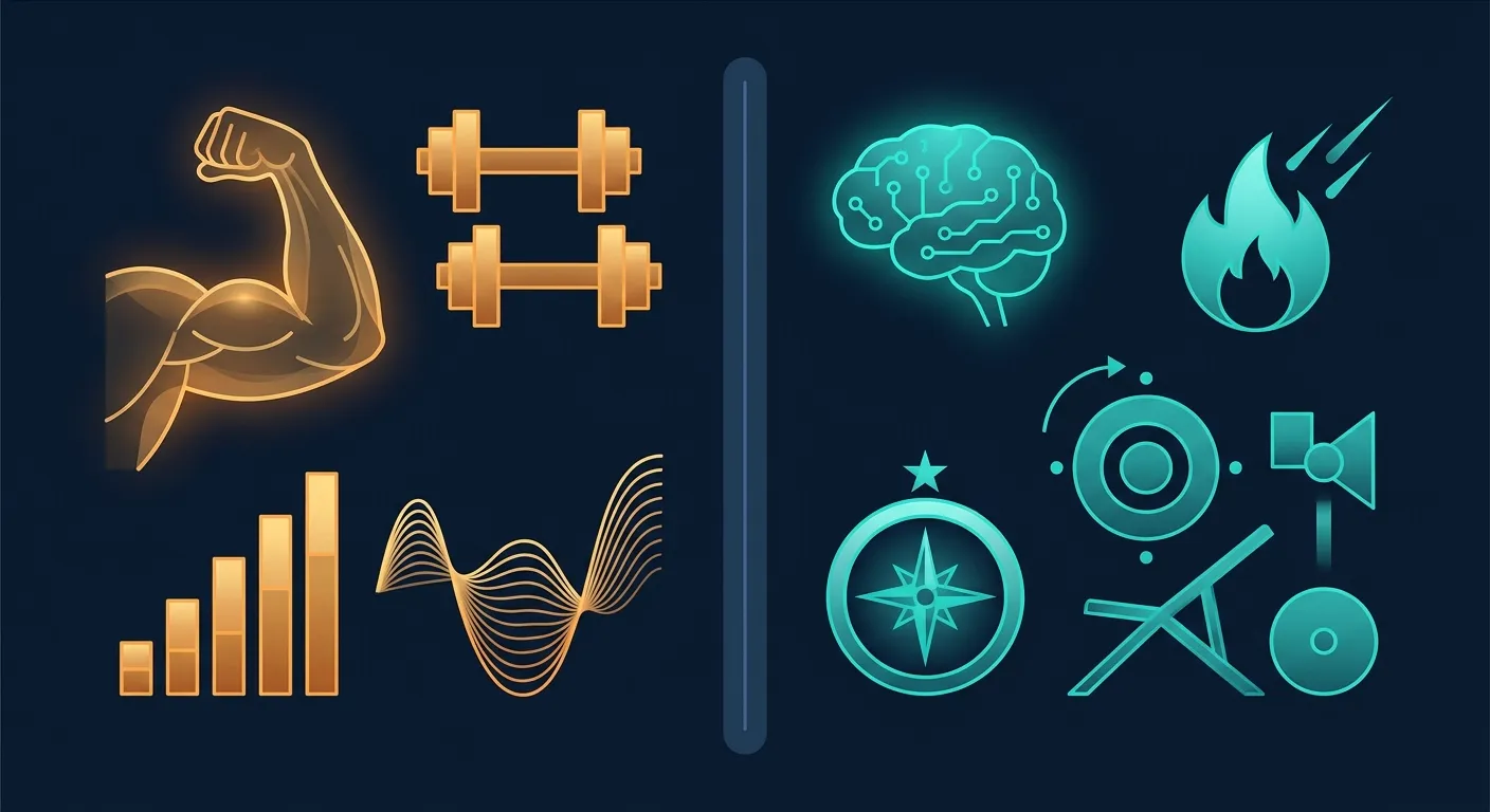 Comparação de coaching com IA, mecânicas de gamificação, rastreamento de hipertrofia e sistemas de progressão entre FitCraft e Alpha Progression