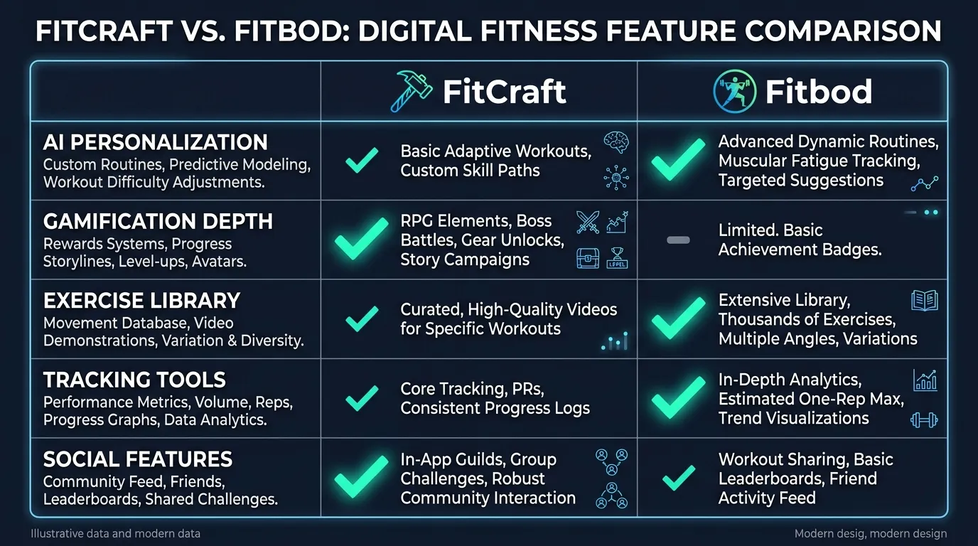 Fitcraft Vs Fitbod Feature Table — visual guide for the The Core Difference section