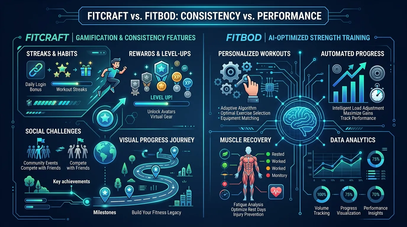 Fitcraft Vs Fitbod Gamification Vs Optimization — visual guide for the Where FitCraft Wins section