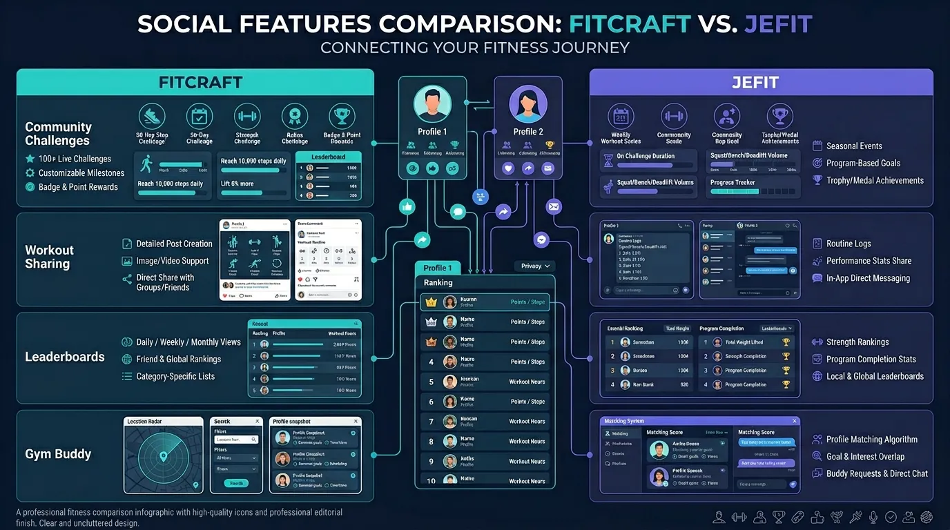 Fitcraft Vs Jefit Social Features — visual guide for the Where FitCraft Wins section