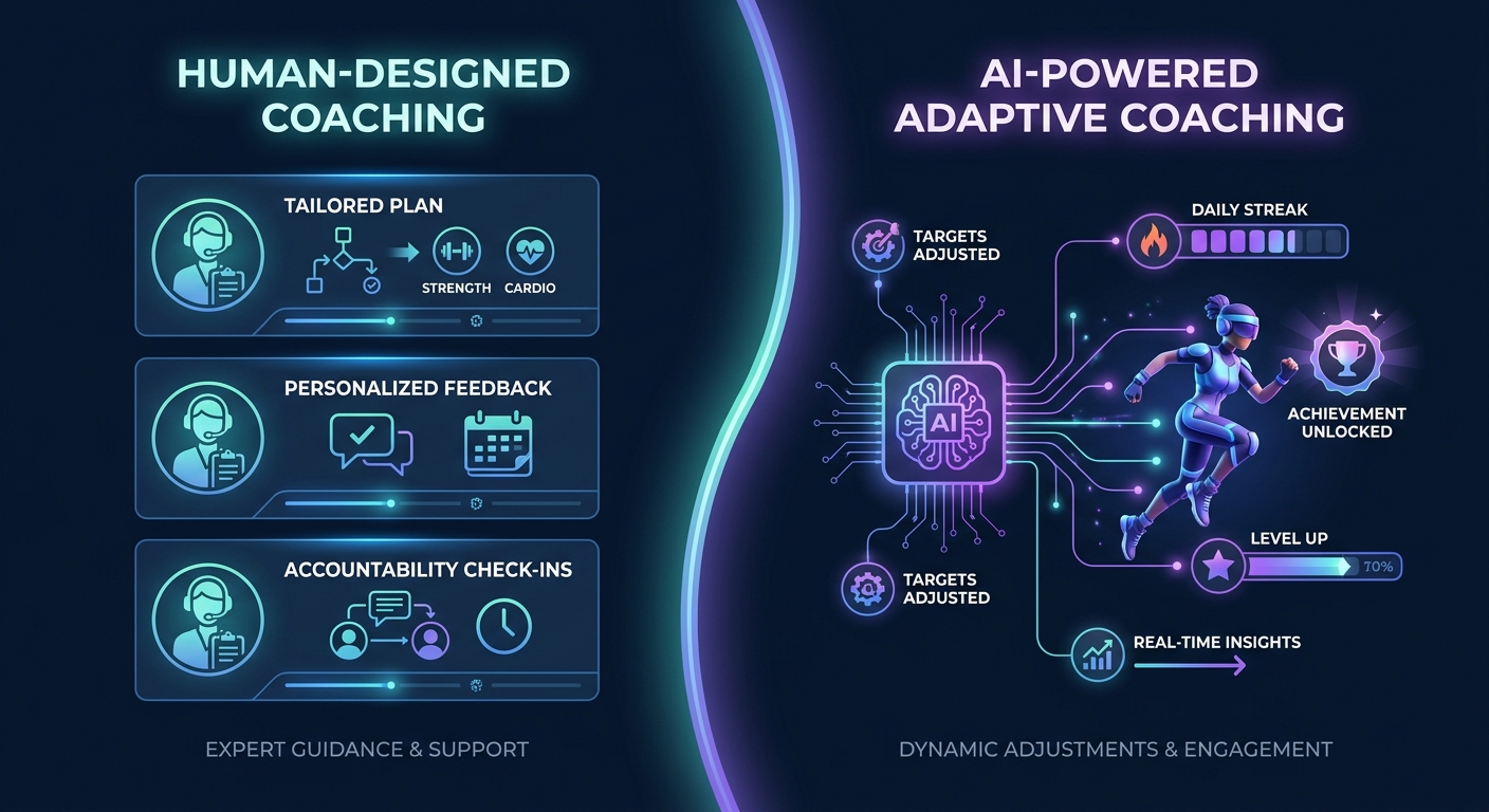 Feature comparison grid showing FitCraft and Ladder differences across pricing, platforms, coaching models, and gamification elements