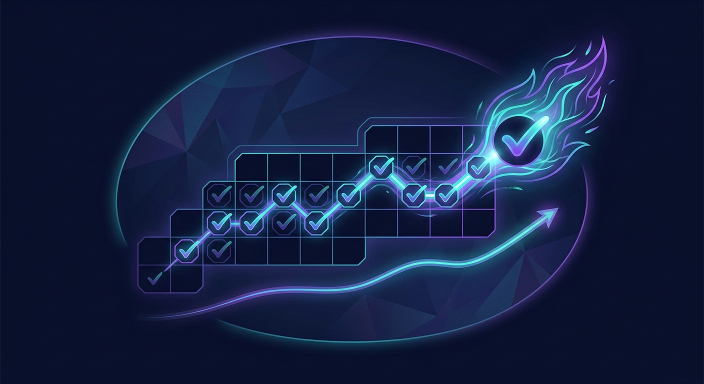 Chart showing 27% increase in exercise adherence with gamified fitness interventions, with streak calendar and reward icons