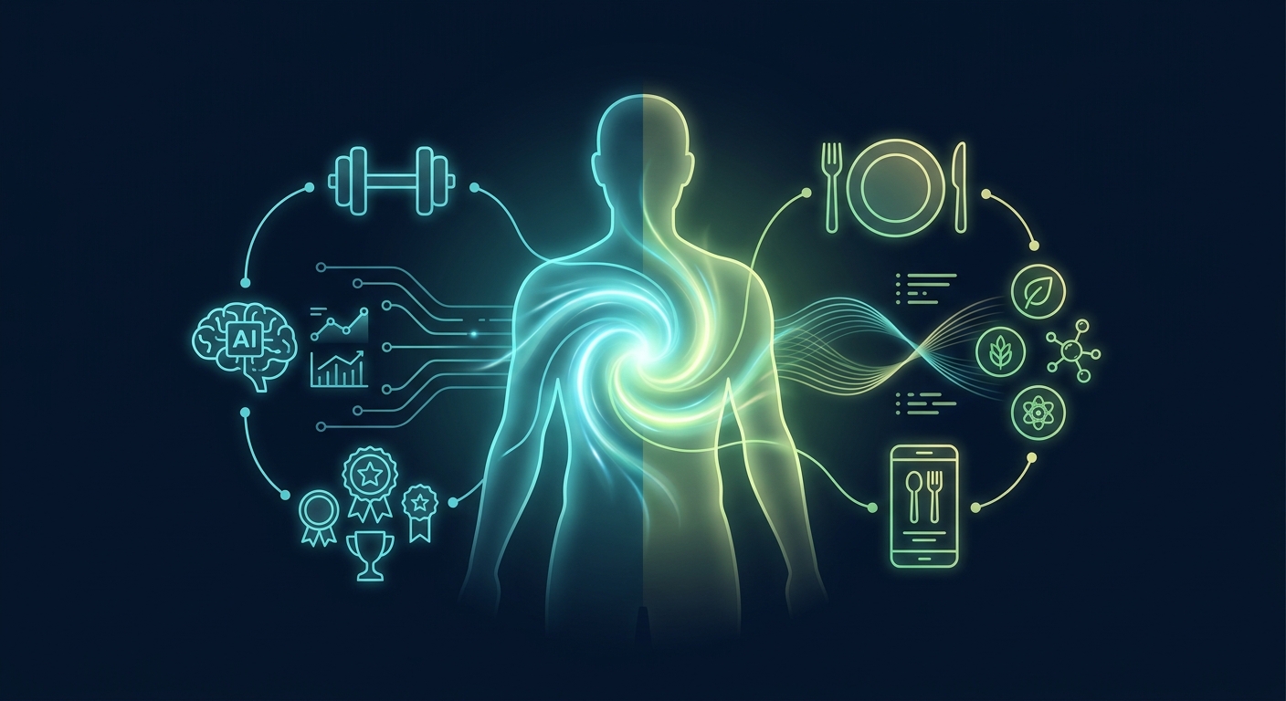 Diagrama que muestra cómo FitCraft maneja el coaching de entrenamientos y la constancia en el ejercicio mientras MyFitnessPal maneja el seguimiento de nutrición y el conteo de calorías como herramientas de fitness complementarias