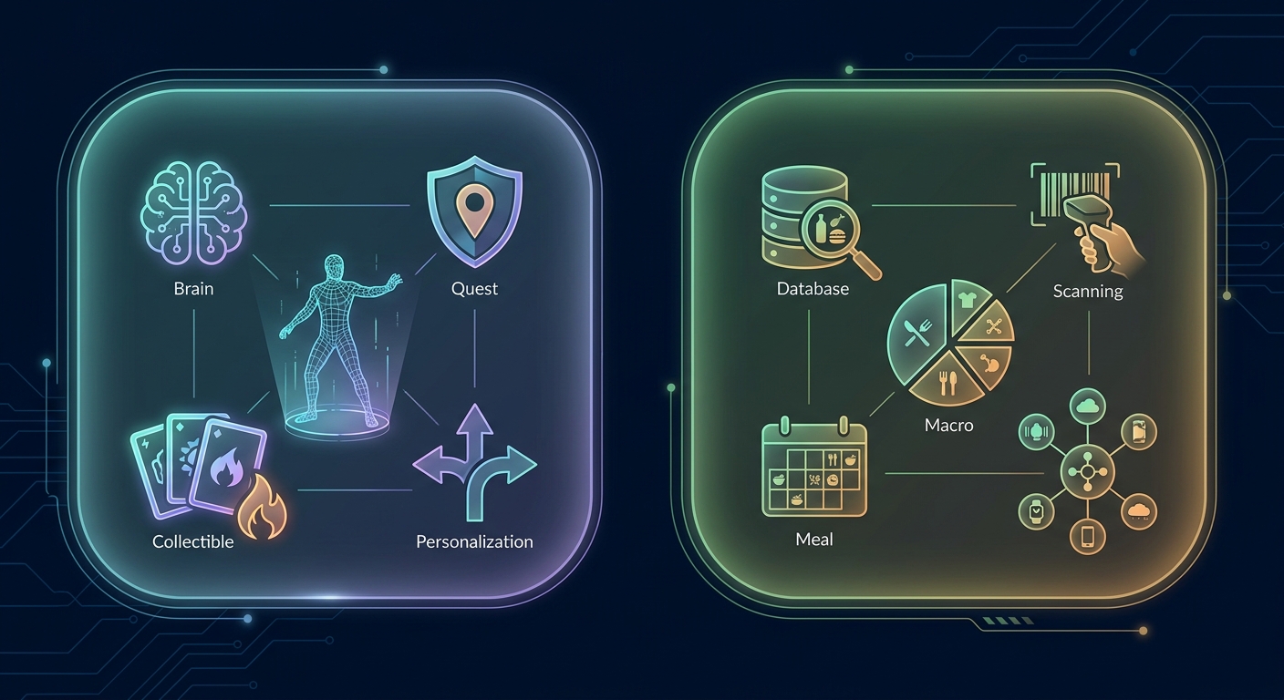 Desglose de características que muestra que FitCraft sobresale en coaching con IA, gamificación y programación de entrenamientos mientras MyFitnessPal lidera en base de datos de alimentos, seguimiento de macros e integraciones de apps