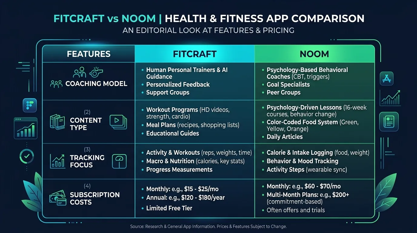 Fitcraft Vs Noom Feature Pricing — from FitCraft vs Noom: Which Fitness App Is Right for You?