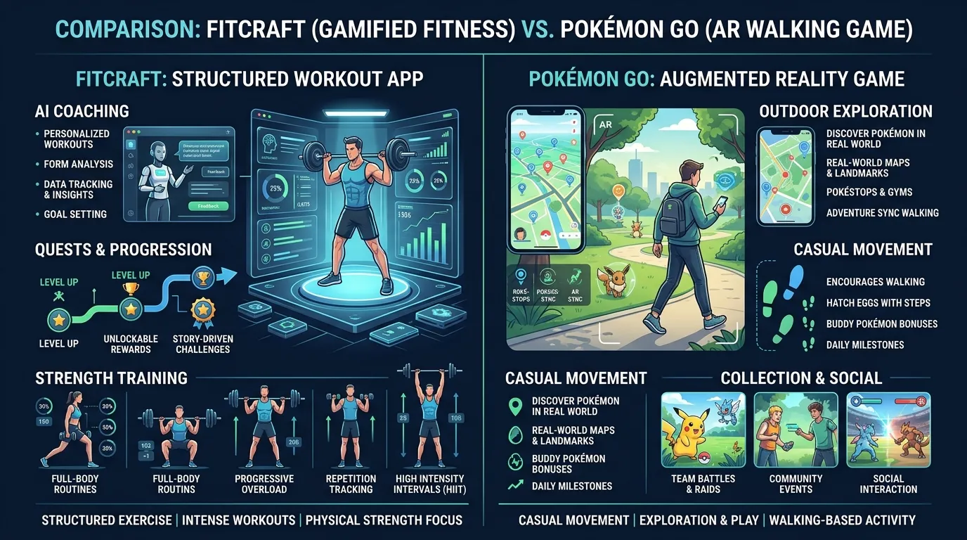 Fitcraft Vs Pokemon Go Fitness — from FitCraft vs Pokémon GO for Fitness: Structured Gamification vs AR Gaming
