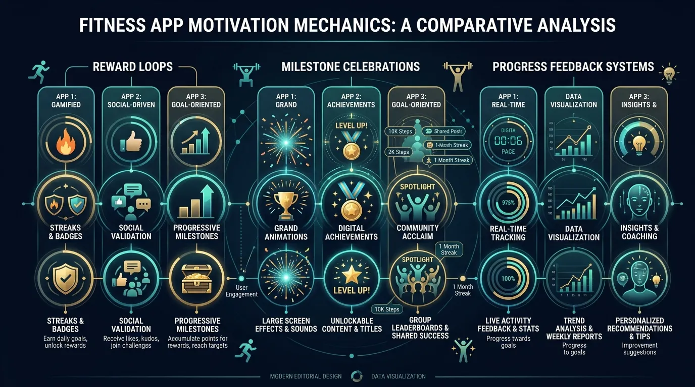 Motivation Mechanics Comparison — from Best Fitness Apps for Motivation (2026): What Actually Keeps You Working Out