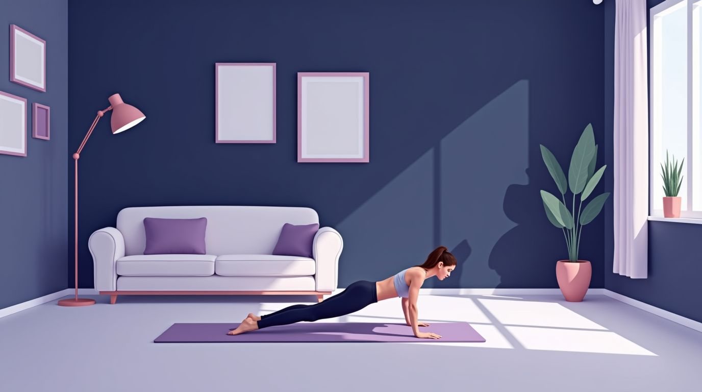 Körpergewichts-Workout in einem leeren Wohnzimmer ohne Geräte