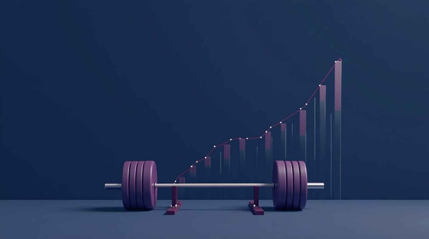Langhantel mit steigender Kontinuitätskurve, die Krafttraining-Apps nach Woche-8-Bindung bewertet darstellt