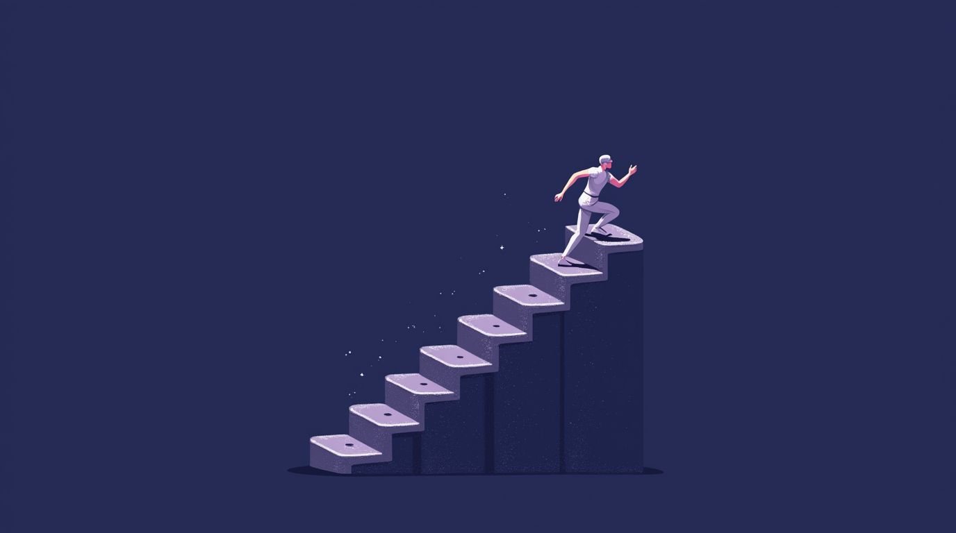 Treppe aus Gewichtsscheiben für progressive Überlastung, Schritt für Schritt erklommen