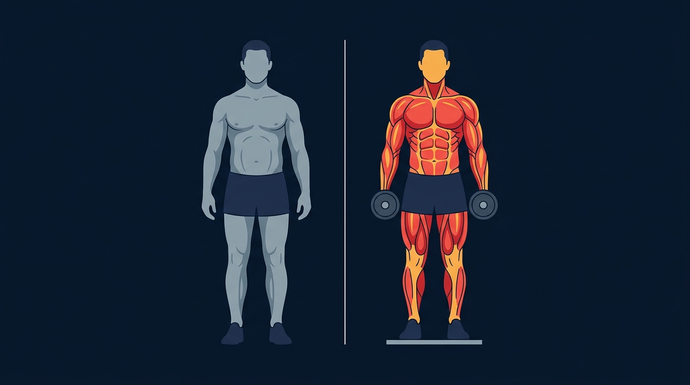 Illustration comparing body composition after weight loss with and without resistance training, showing preserved lean muscle