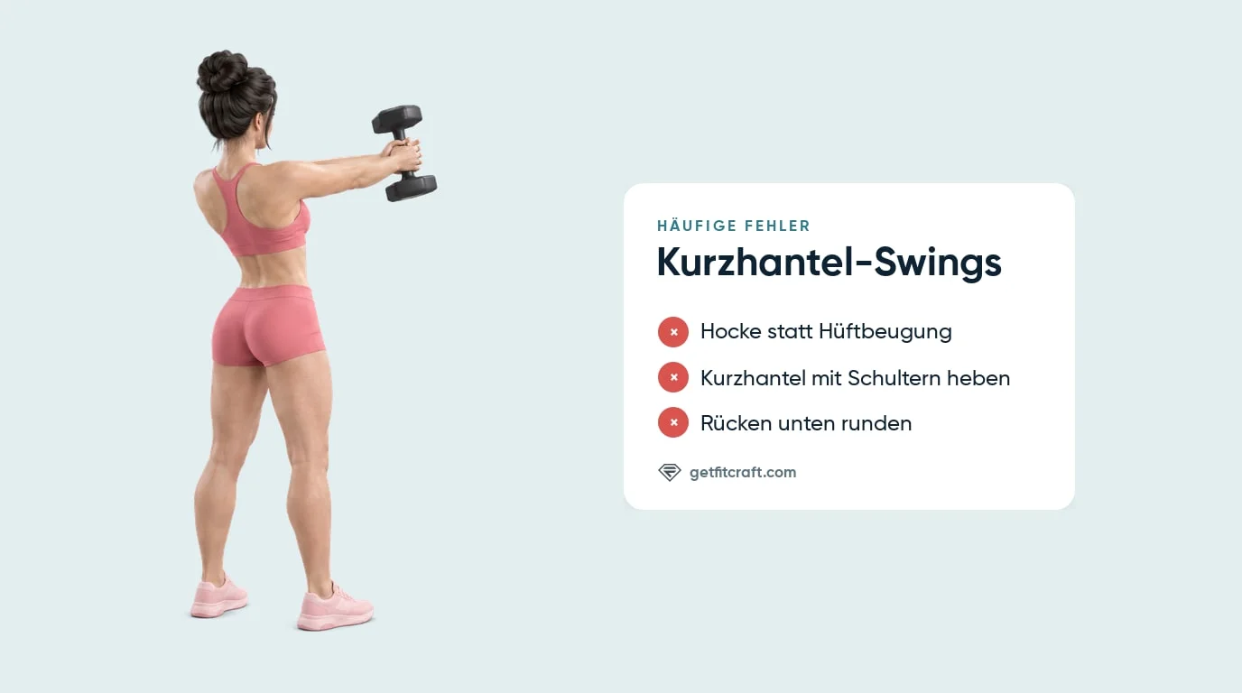 Kurzhantel-Swing häufige Fehler neben der Rückansicht der richtigen Endposition: aufrecht, Arme auf Schulterhöhe