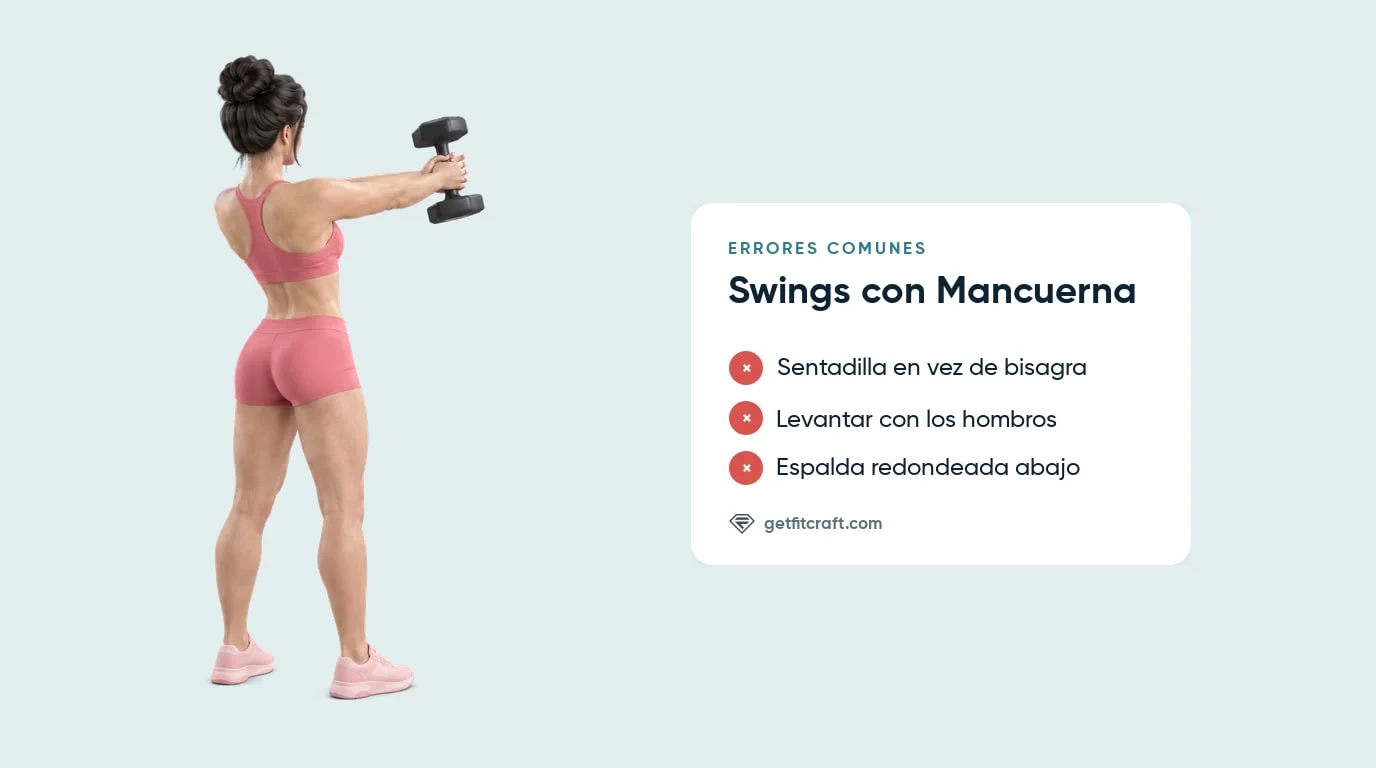 Errores del swing con mancuerna junto a la posición correcta arriba, vista trasera: erguido, brazos al nivel del hombro