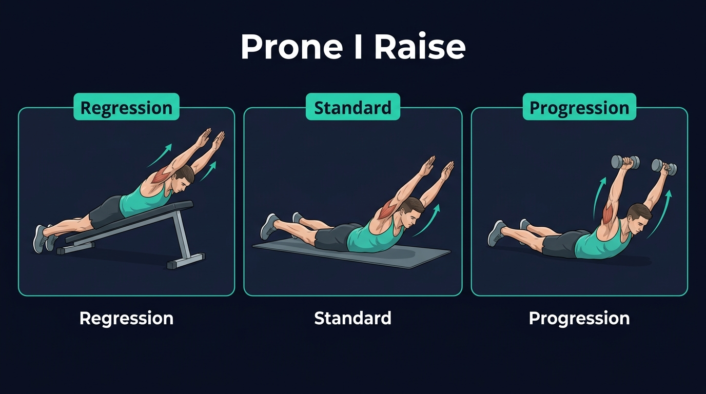 I-Raise Variationen mit wandgestützter, Standard-Körpergewicht- und gewichteter Progression