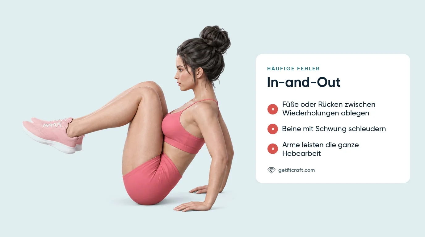 In-and-Outs häufige Fehler neben dem richtigen Tuck: Sitz auf dem Boden, Handflächen hinter den Hüften und die Knie herangezogen