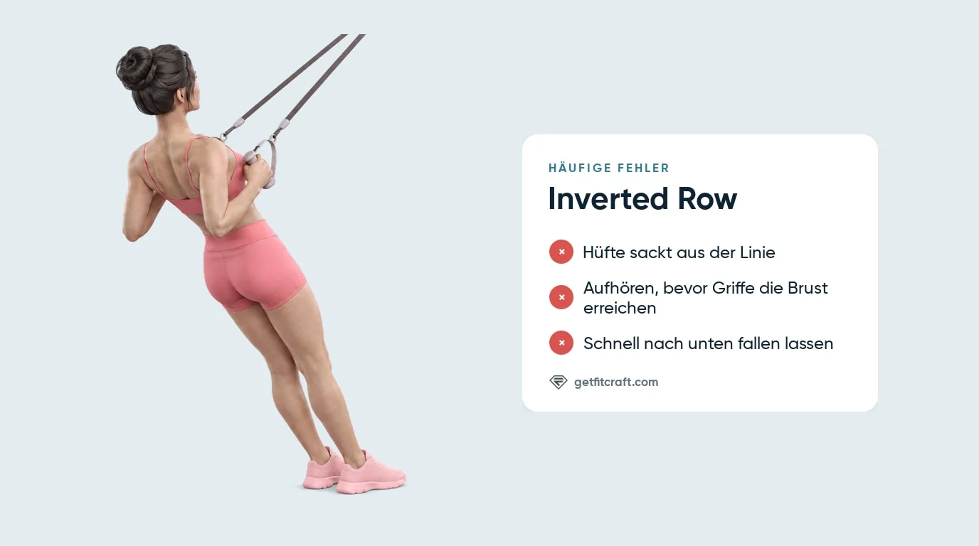 Inverted Row häufige Fehler neben dem richtigen Rudern an Gurten: Körper gerade, Griffe zur unteren Brust gezogen