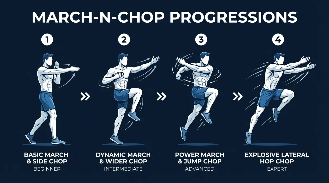 March-n-chop variations from beginner slow-tempo march-n-chop to advanced weighted and jump-switch versions