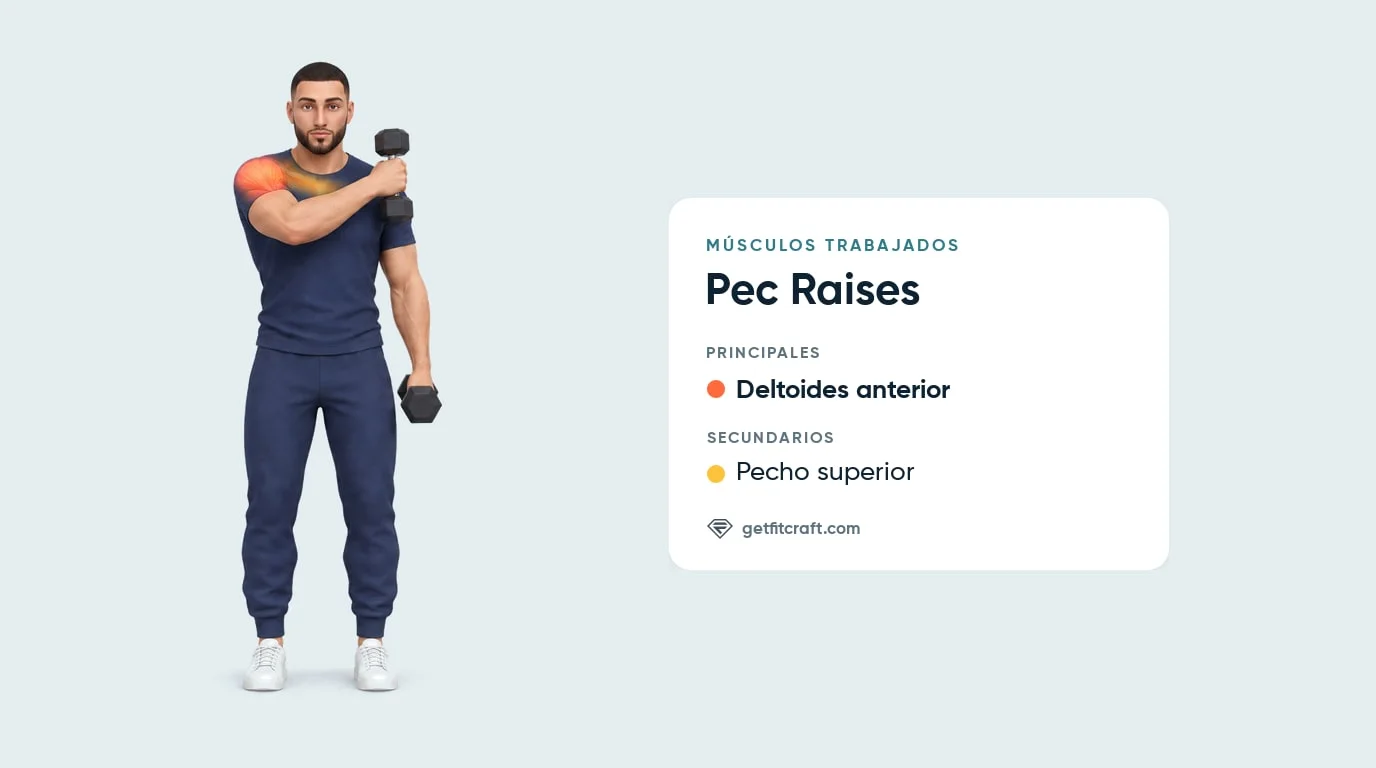 Pec raises, músculos: deltoides anterior como principal y pecho superior como secundario, mancuerna cruzada