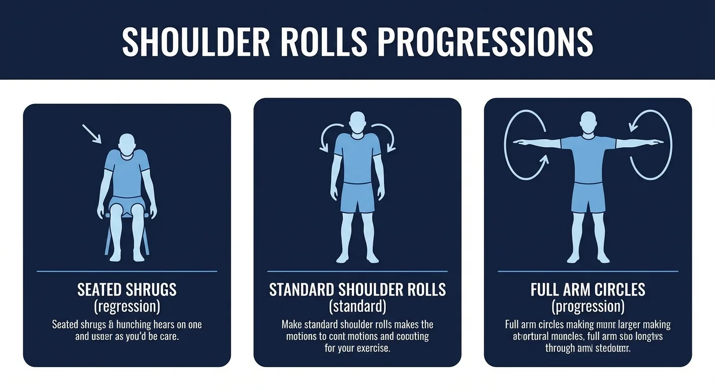 Shoulder rolls progressions from seated shrugs to standard rolls to arm circles