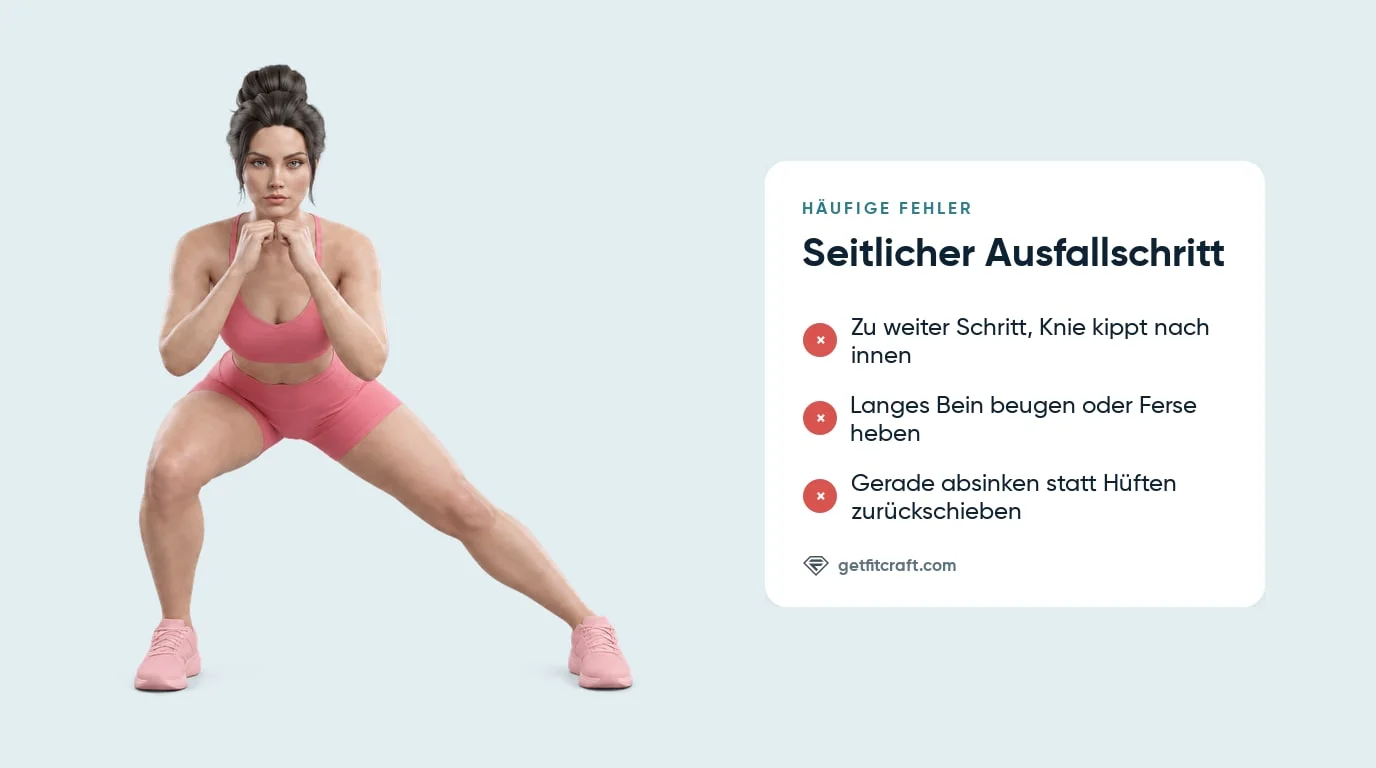 Seitliche Ausfallschritte häufige Fehler neben dem richtigen Ausfallschritt: Hüften zurück, das lange Bein gestreckt