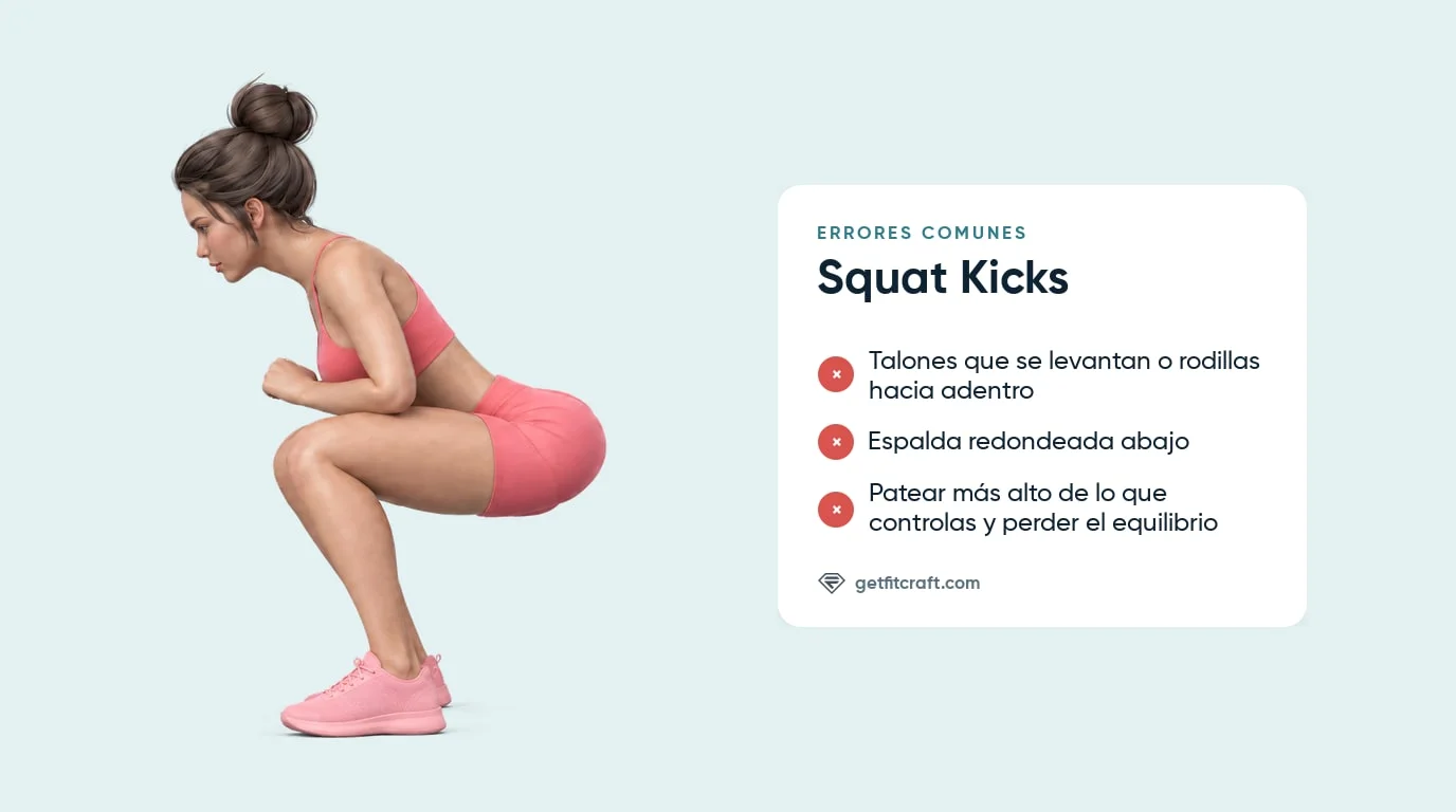 Errores de los squat kicks y la sentadilla correcta: talones levantados, rodillas hacia adentro, espalda redonda