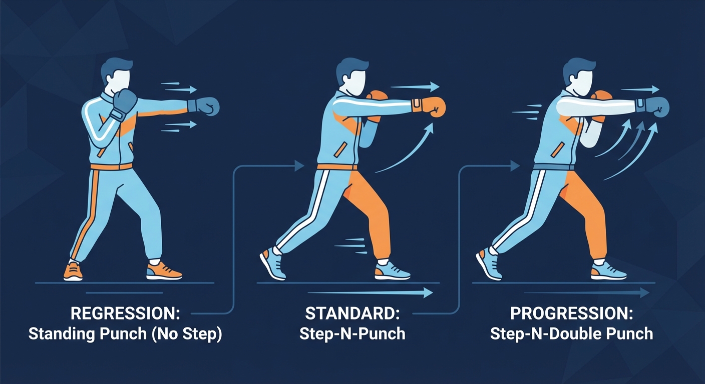 Step-N-Punch variations showing standing-punch regression, standard step-and-punch, and double-punch progression
