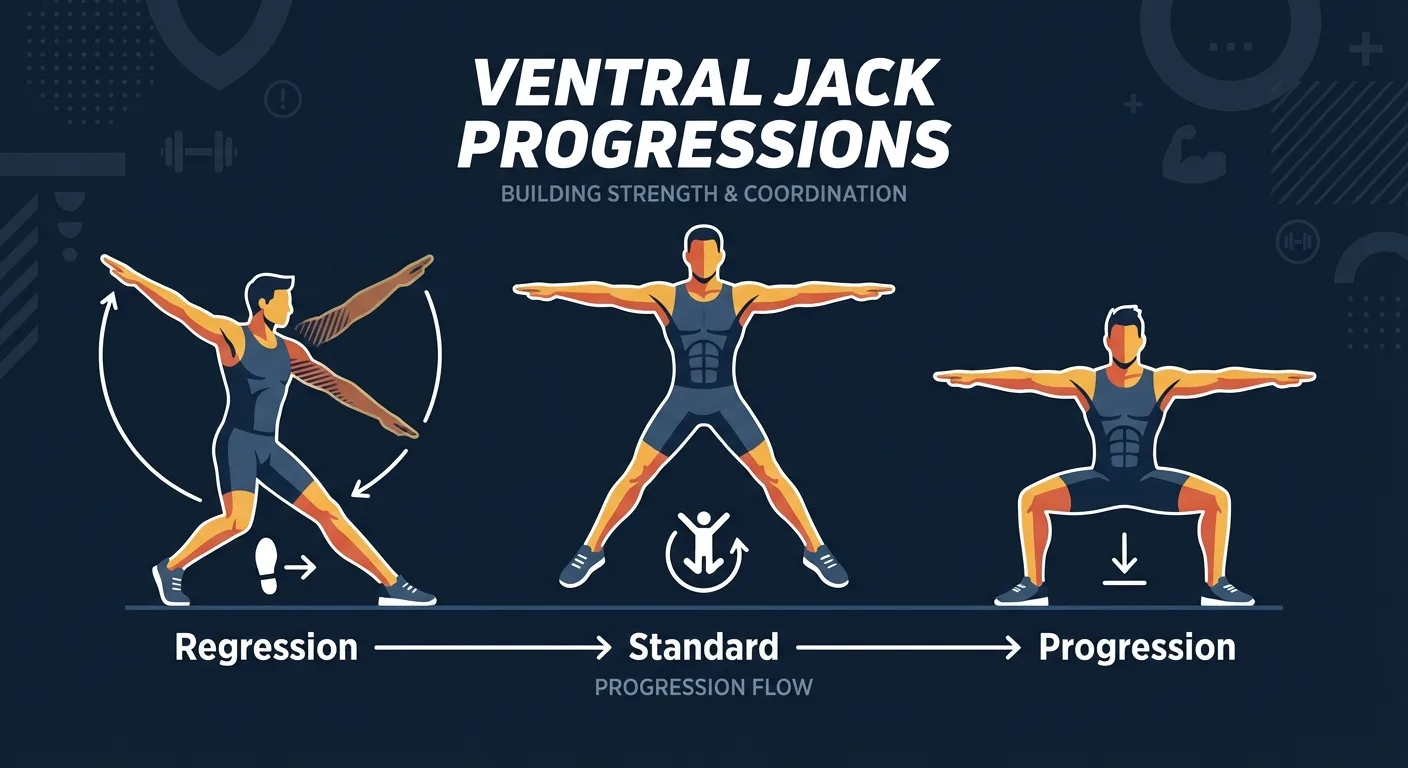 Ventral jack progressions from step-out reps to standard ventral jacks and squat ventral jacks