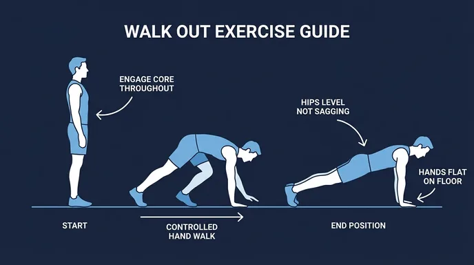 Walk Out richtige Form Seitenansicht zeigt Hand-über-Hand-Bewegung vom Stand in die hohe Plank mit neutraler Wirbelsäule