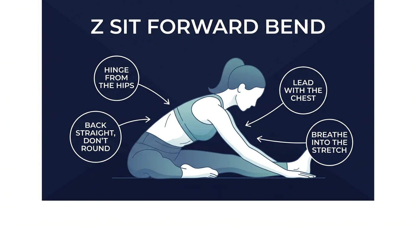 Z sit bend proper form showing flat back hinge from hips with hands walking forward