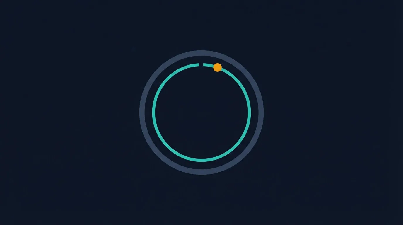Flat vector illustration of a teal ring with a small break in it and a single amber dot beside the gap, representing a training habit loop that has not quite closed at the two month mark