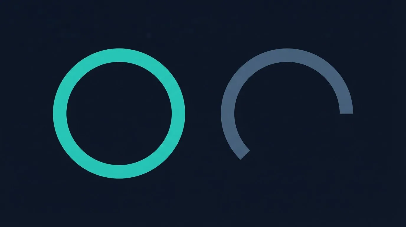 A complete ring beside a quarter arc, contrasting an AI coach available at any hour with a human personal trainer's limited booked sessions