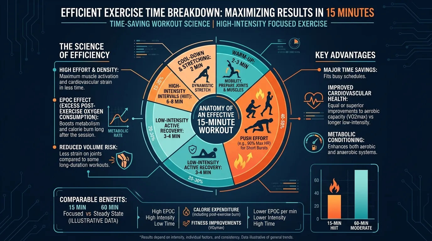 Efficient Exercise Time Breakdown — visual guide for the What You Can Actually Achieve in 15-20 Minutes section